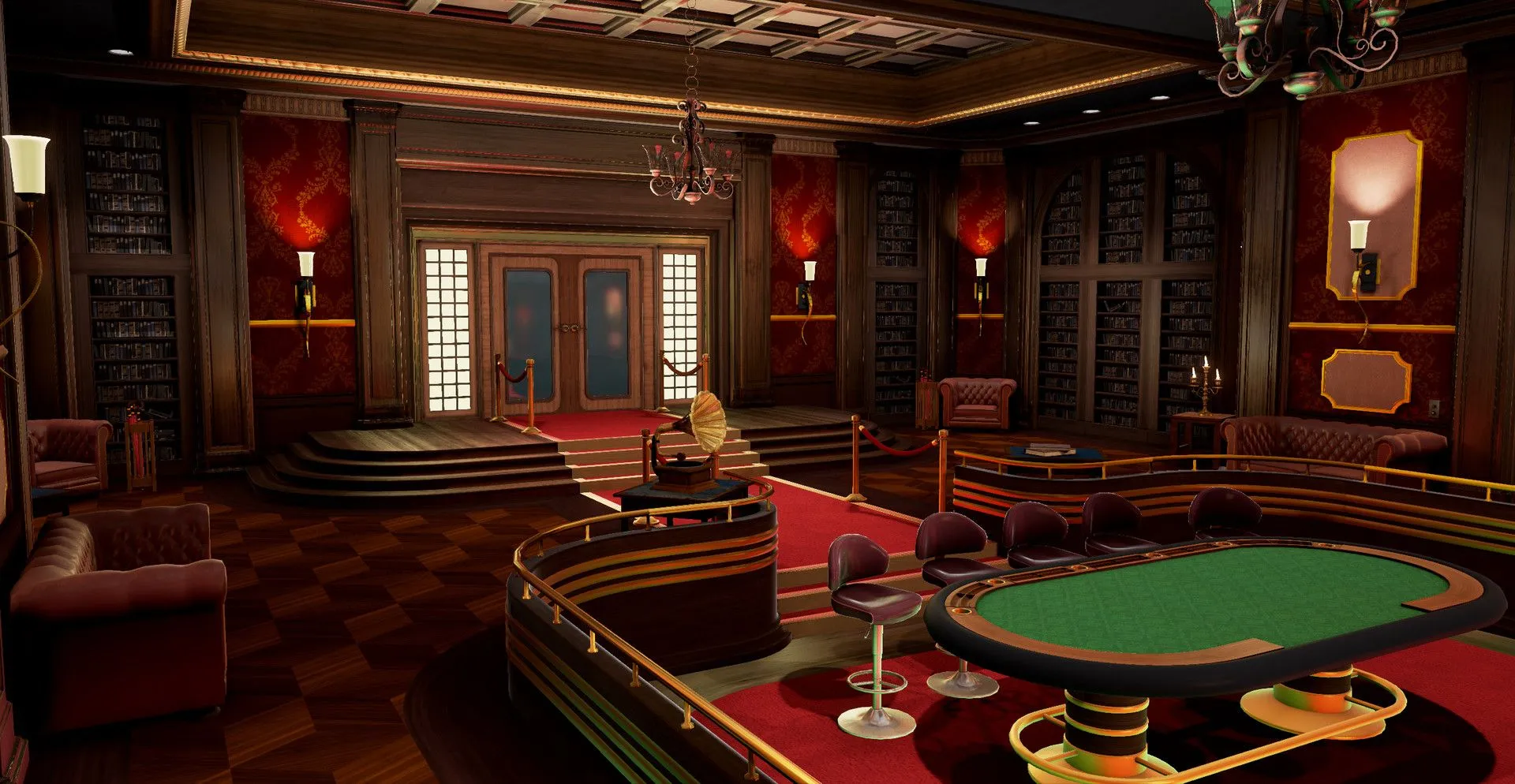 Resort room routes between guest rooms and shared spaces